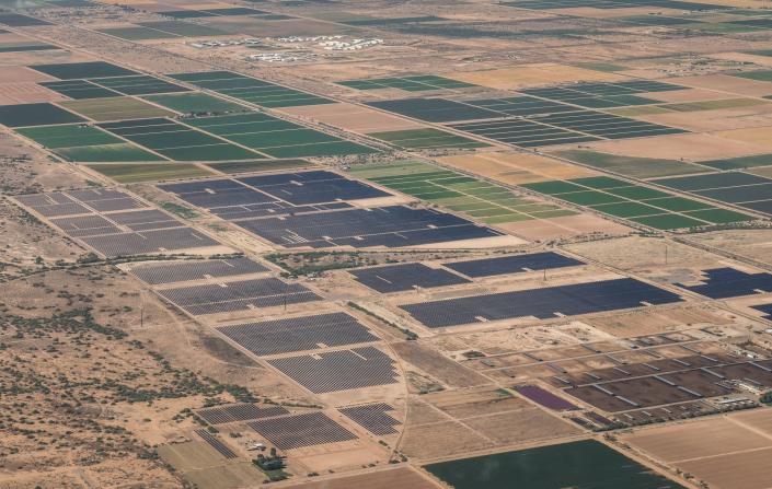 Farmland is converted into solar fields.