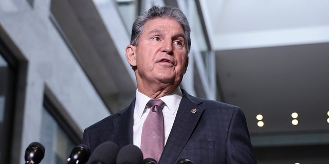 WASHINGTON, DC – OCTOBER 06: Senator Joe Manchin (D-WV) speaks during a press conference outside his office on Capitol Hill on October 06, 2021 in Washington, DC.  Manchin talked about the debt ceiling and the infrastructure bill.