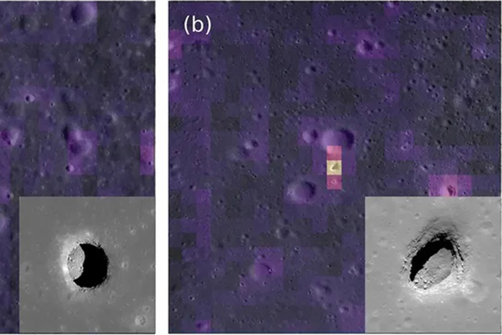 A 250 meter per pixel mapping using the average of all channel 6 and 8 brightness temperature measurements taken between 9 p.m. and 4 a.m. for (a) the Mare Tranquillitatis pit and (b) the Mare Ingenii pit.