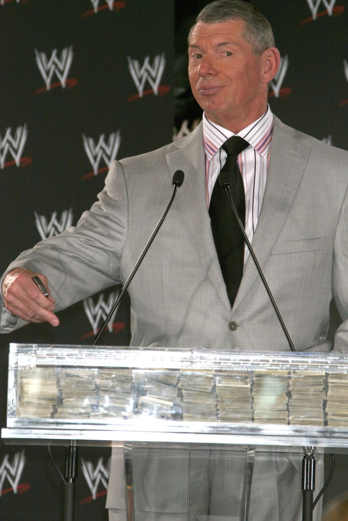 WWE Chairman Vince McMahon speaks during a press conference.