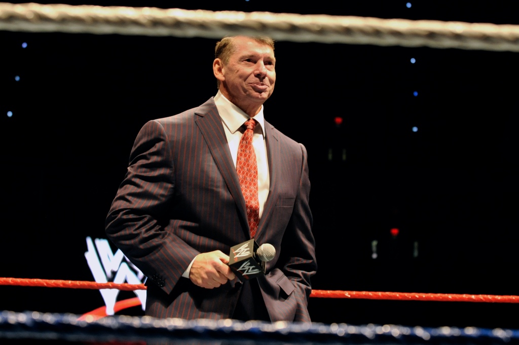 CEO Vince McMahon addresses an audience at a WWE fan appreciation event in Connecticut in 2008.